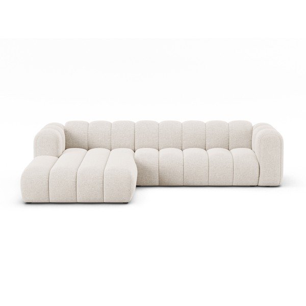 Kreminės spalvos kampinė sofa iš šenilinio audinio (su kairiuoju kampu/su gultu) Lupine – Micadoni 