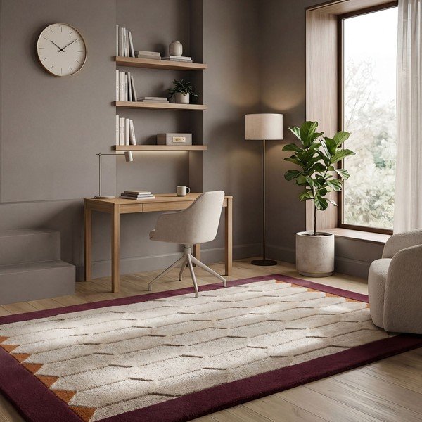 Rankų darbo bordo spalvos/natūralios spalvos iš vilnos kilimas 120x170 cm Apex Border Wool – Flair Rugs-image-1