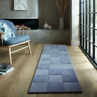 Rankų darbo iš vilnos kilimas tamsiai mėlynos spalvos 60x230 cm Checkerboard – Flair Rugs