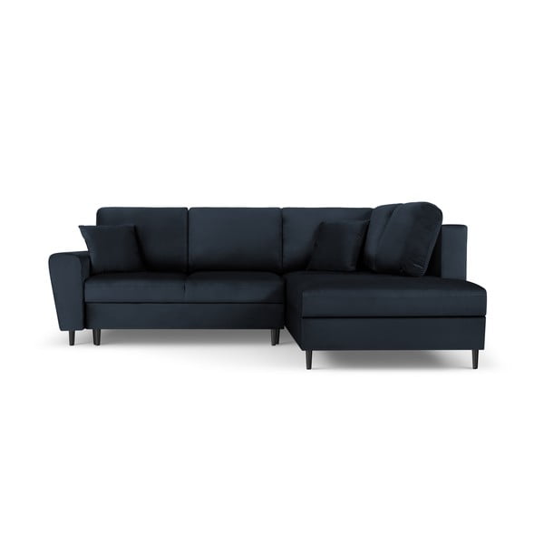 Tamsiai mėlynos spalvos iš velveto sulankstoma/su sandėliavimo vieta kampinė sofa (su dešiniuoju kampu/„L“ formos) Kyoto – Cosmopolitan Design