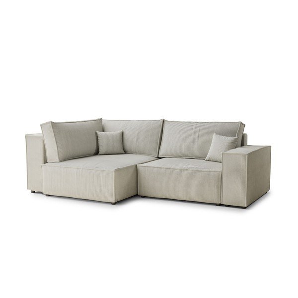 Kreminės spalvos sulankstoma/su sandėliavimo vieta kampinė sofa iš kordinio velveto (su kairiuoju kampu/„L“ formos) Tonga – Maison de Rêve