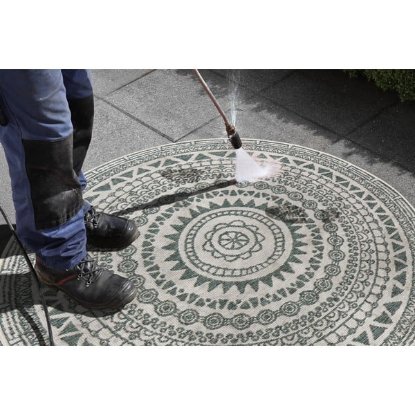 Žalios ir kreminės spalvos dvipusis lauko kilimas NORTHRUGS Coron, ø 140 cm-image-4