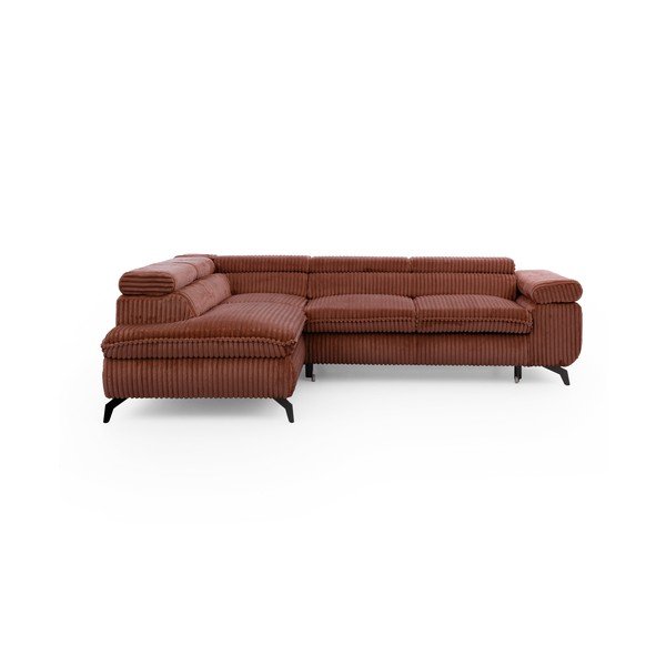 Terakotos spalvos kampinė sofa iš kordinio velveto (su kairiuoju kampu/„L“ formos) Marbeya  – Ropez