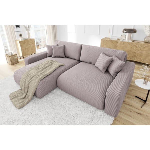 Iš kordinio velveto sulankstoma kampinė sofa šviesiai rožinės spalvos (kintama) Sara – Ropez-image-4