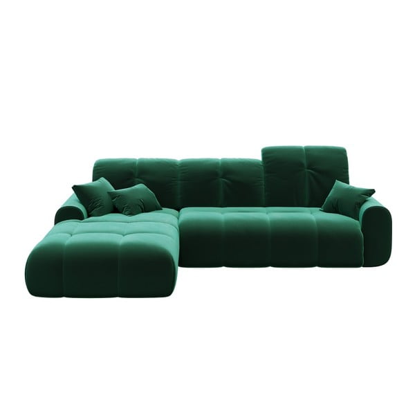 Tamsiai žalia aksominė kampinė sofa-lova Devichy Tous, kairysis kampas