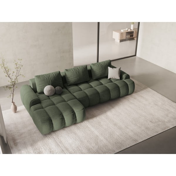 Žalios spalvos sulankstoma/su sandėliavimo vieta kampinė sofa (su kairiuoju kampu/su gultu) Linz – Cosmopolitan Design-image-1