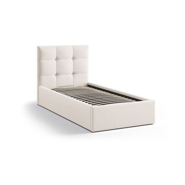 Kreminės spalvos viengulė lova audiniu dengta su sandėliavimo vieta su lovos grotelėmis 90x200 cm Phaedra – Micadoni -image-2