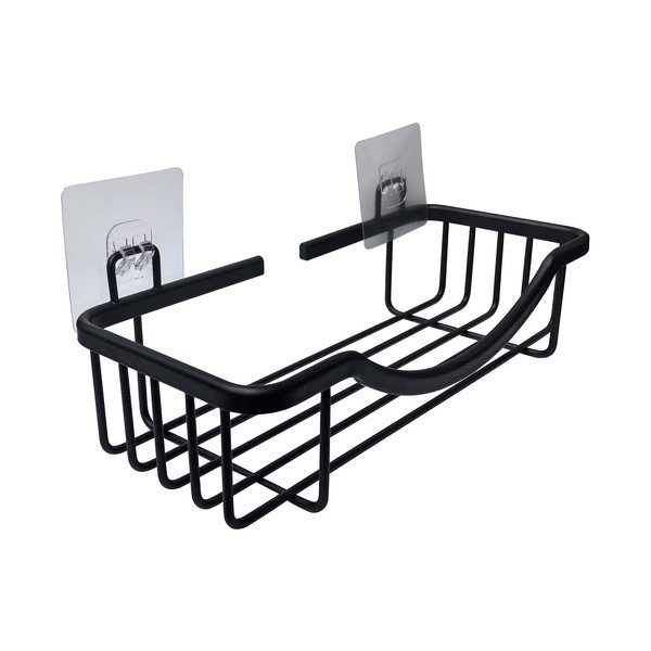 Su montavimu be gręžimo matinės juodos spalvos iš aliuminio vonios lentyna Filaire Aluminium – douceur d'intérieur-image-1