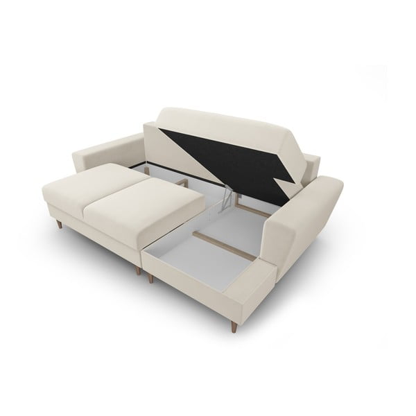 Smėlio spalvos iš velveto sulankstoma/su sandėliavimo vieta kampinė sofa (su dešiniuoju kampu/su gultu) Kyoto – Cosmopolitan Design-image-3