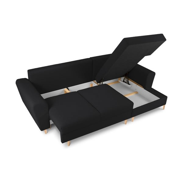Juodos spalvos iš boucle sulankstoma/su sandėliavimo vieta kampinė sofa (su dešiniuoju kampu/su gultu) Kyoto – Cosmopolitan Design-image-3