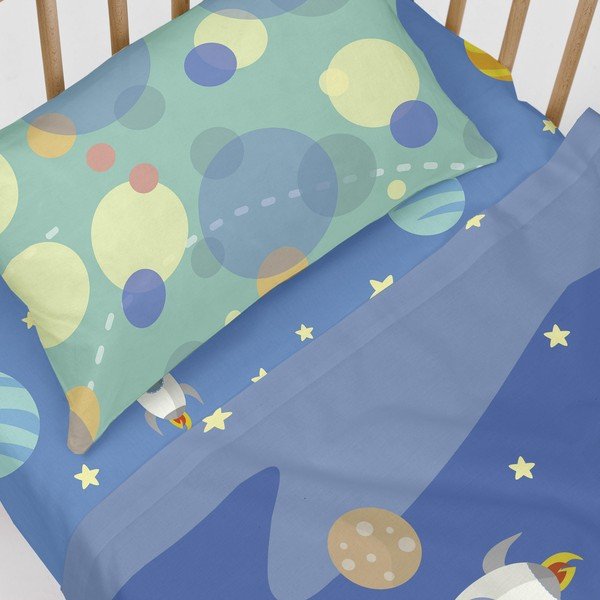 Happynois medvilninė vaikiška paklodė Astronautas, 120 x 60 cm-image-4