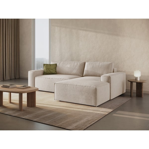 Iš boucle sulankstoma kampinė sofa smėlio spalvos (su dešiniuoju kampu) Jodie – Micadoni Home-image-1