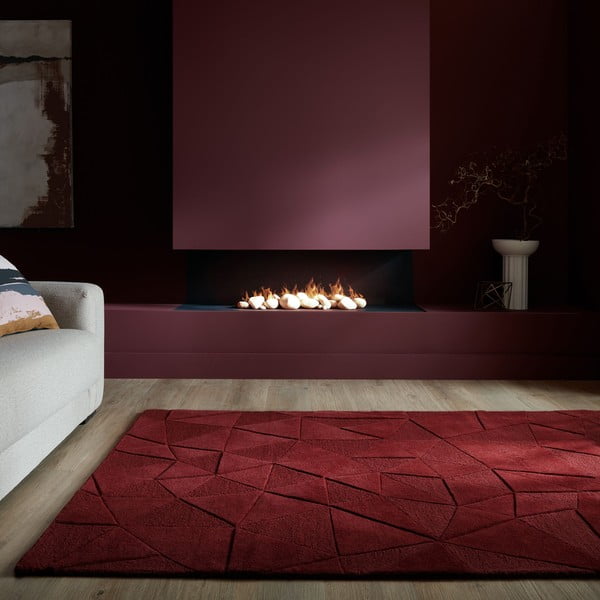 Rankų darbo bordo spalvos iš vilnos kilimas 120x170 cm Shard Red – Flair Rugs-image-1