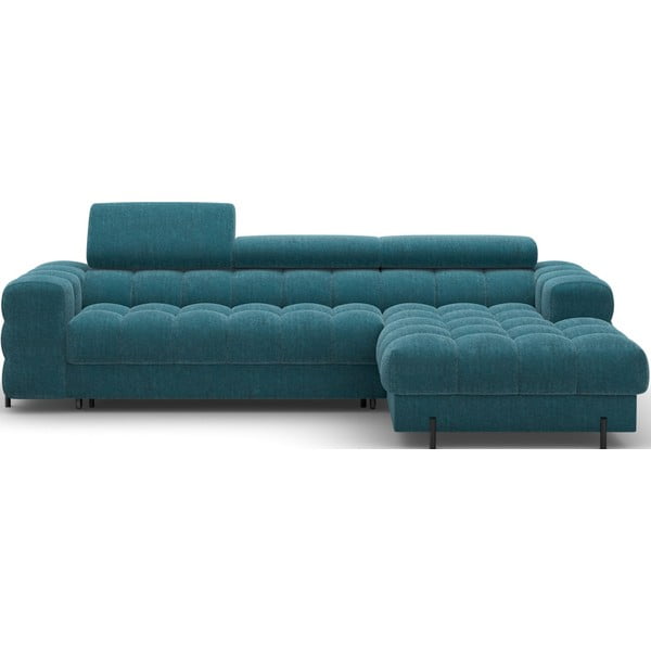Mėlynos spalvos iš boucle sulankstoma/su sandėliavimo vieta kampinė sofa (su dešiniuoju kampu/su gultu) Felro – ELTAP