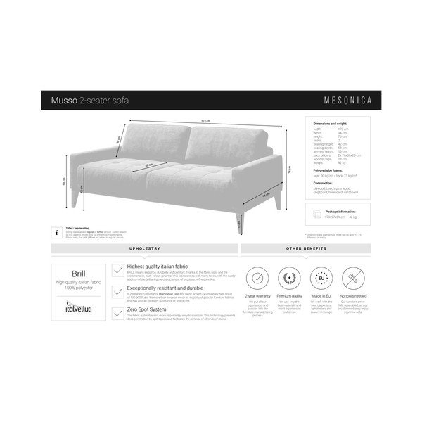 Mėlyna dvivietė sofa su medinėmis kojomis MESONICA Musso Regular-image-4