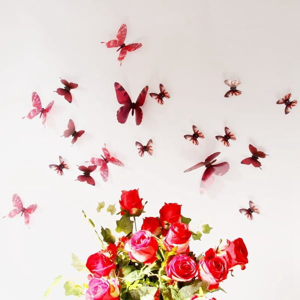 18 raudonų 3D lipdukų rinkinys Ambiance Butterflies Chic