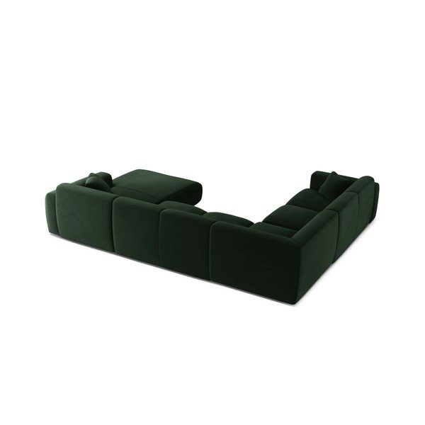 Tamsiai žalios spalvos kampinė sofa iš velveto („U“ formos) Molino – Micadoni -image-2