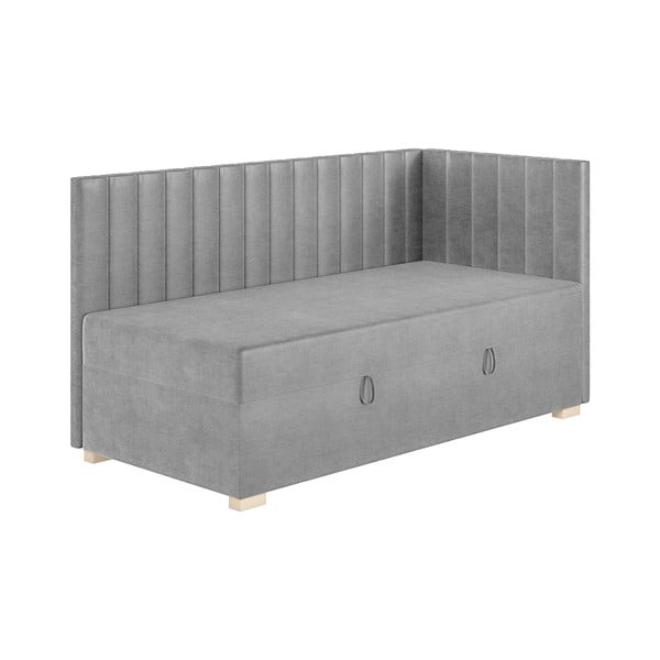 Pilkos spalvos kampinė vaikiška lova su sandėliavimo vieta su čiužiniu  90x200 cm Snugi – Ghado-image-3