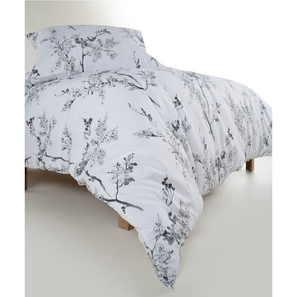 Baltos spalvos/pilkos spalvos iš ranforce medvilnės viengulė patalynė 140x200 cm White Floral – Mila Home Luxury-image-3