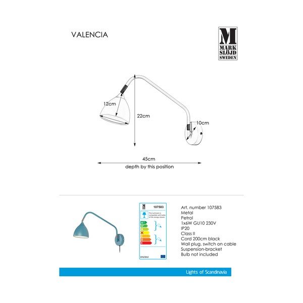 Mėlynas sieninis šviestuvas "Markslöjd Valencia-image-2