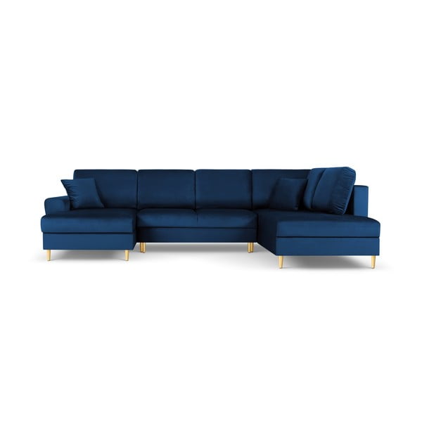 Mėlynos spalvos iš velveto sulankstoma/su sandėliavimo vieta kampinė sofa (su dešiniuoju kampu/„U“ formos) Kyoto – Cosmopolitan Design