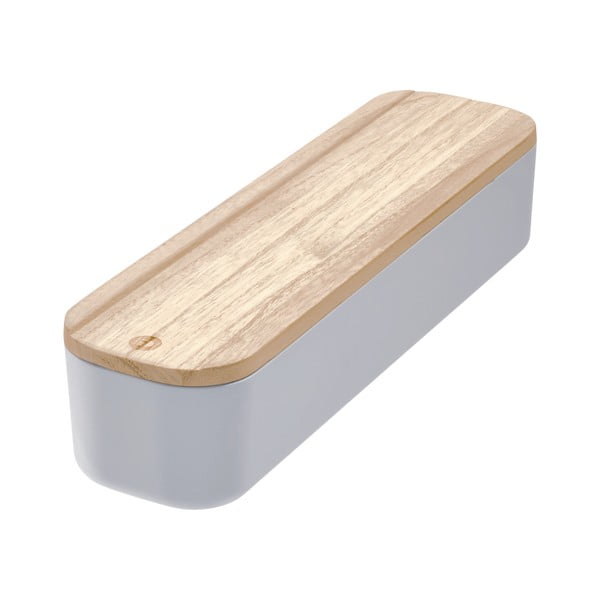 Pilka dėžutė su dangteliu pagaminta iš paulovnijos medienos iDesign Eco, 9 x 36,5 cm