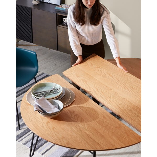 Išskleidžiamas valgomojo stalas su ąžuolo dekoru Kave Home Novaks, ø 120 cm-image-1