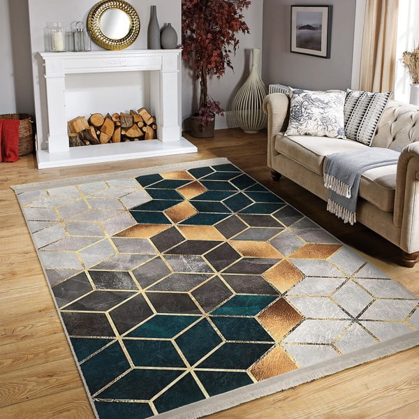 Skalbiamas kilimas baltos spalvos/smaragdinės spalvos 120x180 cm – Mila Home-image-1