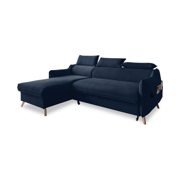 Sulankstoma kampinė sofa iš velveto tamsiai mėlynos spalvos (su kairiuoju kampu) Sweet Harmony – Miuform