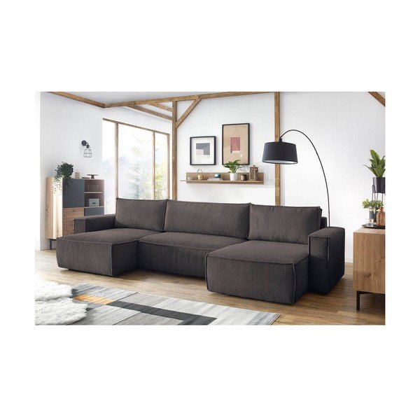 Taupe spalvos iš kordinio velveto sulankstoma kampinė sofa („U“ formos) Nihad – Bobochic Paris-image-1
