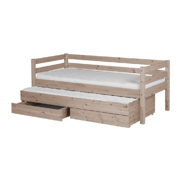 Ruda pušies medienos vaikiška lova su ištraukiama lova ir 2 stalčiais Flexa Classic, 90 x 200 cm