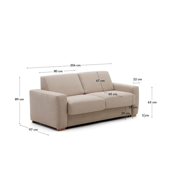 Sulankstoma sofa smėlio spalvos 204 cm Anley – Kave Home-image-3