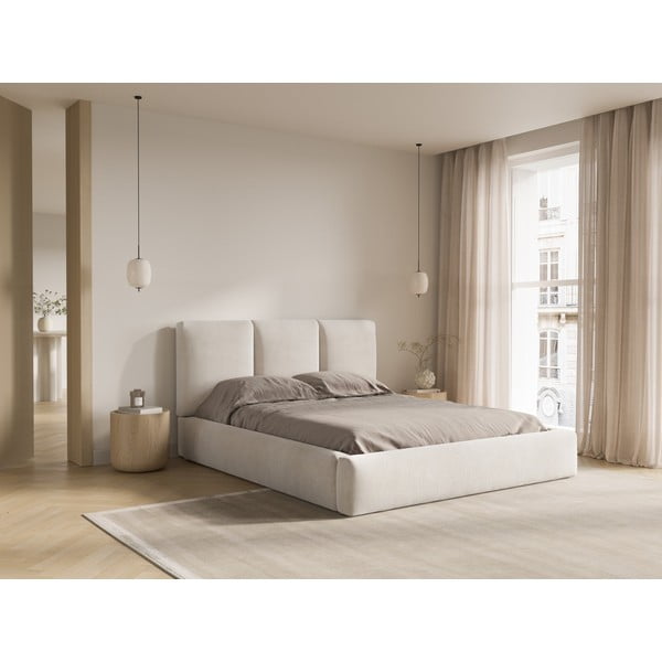 Dvigulė lova smėlio spalvos audiniu dengta su sandėliavimo vieta su lovos grotelėmis 180x200 cm Brody – Mazzini Beds-image-1
