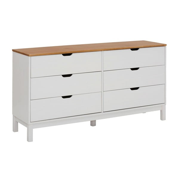 Iš pušies masyvo žema šoninė spintelė baltos spalvos 150x75 cm Post – Støraa-image-2