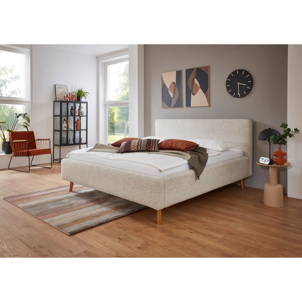 Smėlio spalvos dvigulė lova audiniu dengta be grotelių 160x200 cm Mattis – Meise Möbel-image-1
