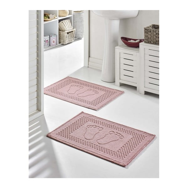 2 rožinių medvilninių vonios kilimėlių rinkinys Vonios kilimėlis "Garrudo", 50 x 70 cm