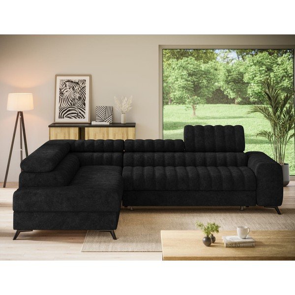 Tamsiai pilkos spalvos kampinė sofa iš velveto (su kairiuoju kampu/„L“ formos) Kanedo – ELTAP-image-1