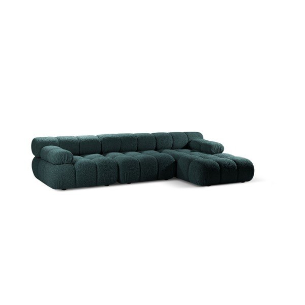 Smaragdinės spalvos modulinė kampinė sofa iš boucle (su dešiniuoju kampu/su gultu) – Micadoni -image-1