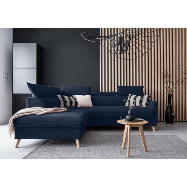 Sulankstoma kampinė sofa iš velveto tamsiai mėlynos spalvos (su kairiuoju kampu) Sweet Harmony – Miuform-image-1