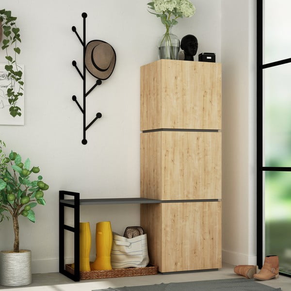 Ąžuolinės batų lentynos ir sieninės pakabos rinkinys Mello Oak-image-2