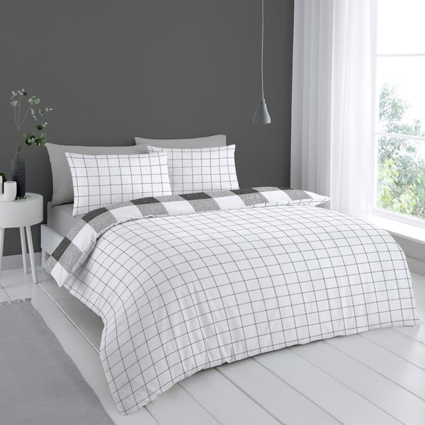 Baltos ir pilkos spalvos patalynė 200x135 cm Bold Check - Cloudsoft-image-2
