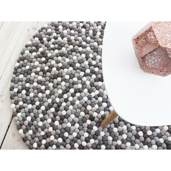 Pilkos ir baltos spalvos vilnos kilimas Wooldot Ball Rugs, ⌀ 120 cm-image-2