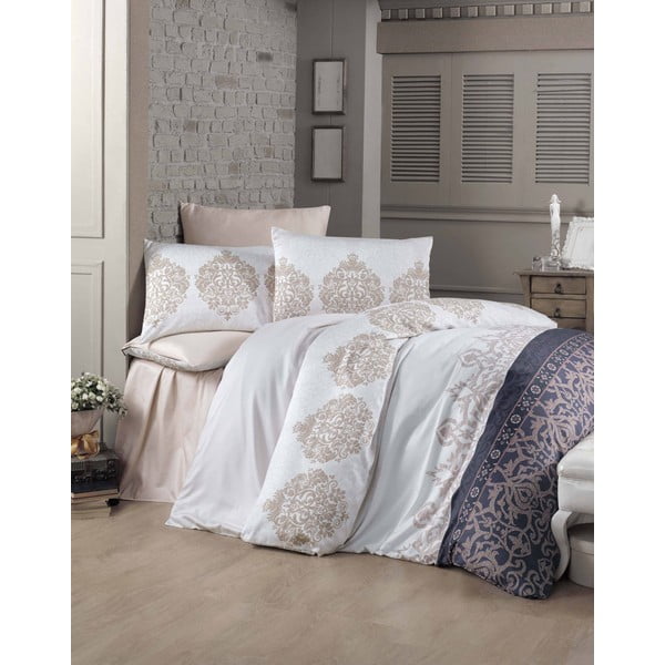 Juodai balta medvilninė pailginta patalynė viengulei lovai su paklode ir užtiesalu 240x260 cm Asrin – Mijolnir