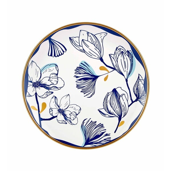6 balto porceliano desertinių lėkščių su mėlynomis gėlėmis rinkinys Mia Bleu Pasta, ⌀ 19 cm