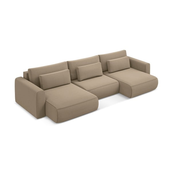 Šviesiai rudos spalvos iš velveto sulankstoma/su sandėliavimo vieta kampinė sofa („U“ formos) Kapua – Makamii-image-4