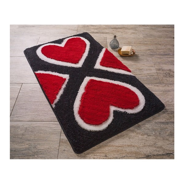 Juodas vonios kilimėlis su širdelėmis Confetti Vonios kilimėliai Mari, 60 x 100 cm