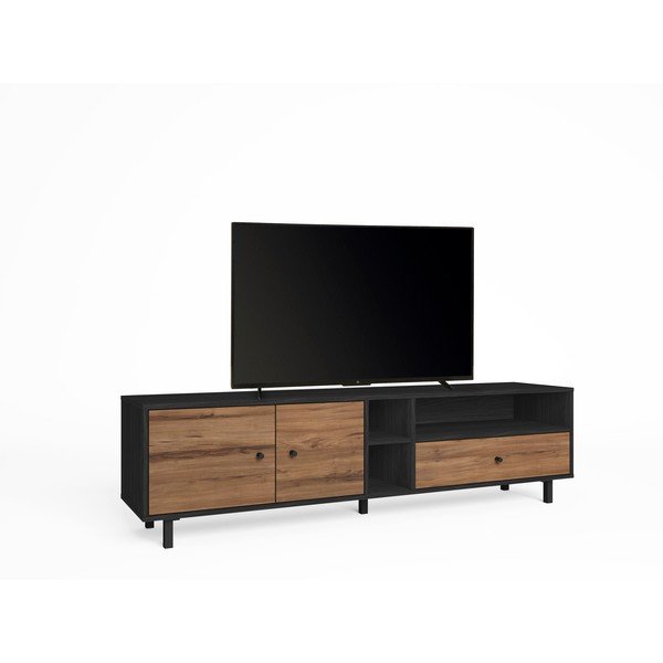 Juodos/natūralios spalvos graikinio riešuto TV staliukas 180x47 cm Roald - Marckeric-image-2