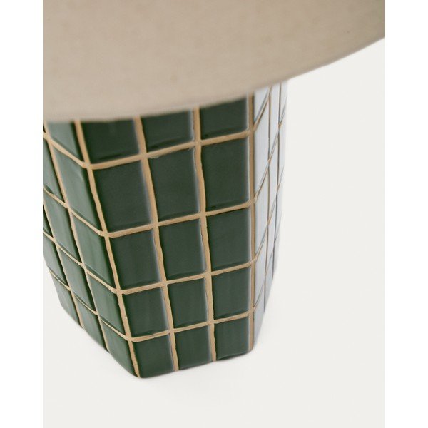 Žalios spalvos/kreminės spalvos stalinis šviestuvas (aukštis 61,5 cm) su tekstiliniu gaubtu Rue – Kave Home-image-4