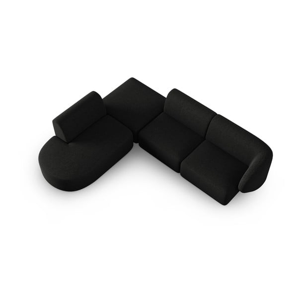 Juodos spalvos iš šenilinio audinio kampinė sofa (su kairiuoju kampu/„L“ formos) Paolo – Milo Casa-image-1