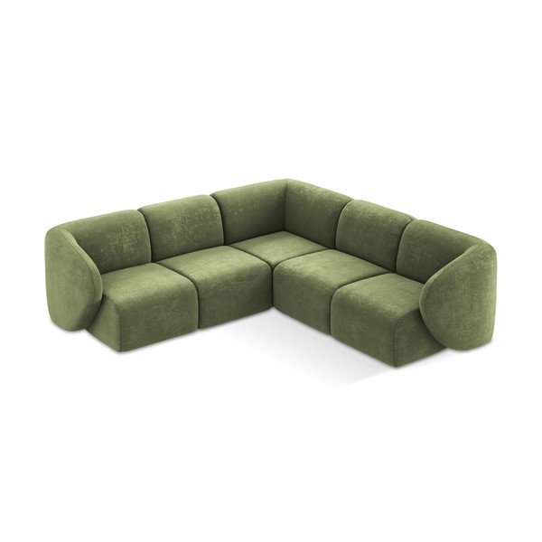 Žalios spalvos kampinė sofa iš šenilinio audinio Lani – Makamii-image-1
